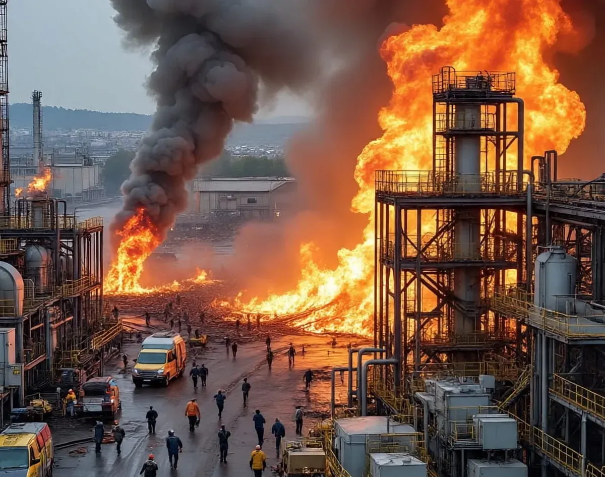 Ilustrasi kasus kebakaran akibat kecelakaan kerja pada industri distribusi BBM (Sumber: Meta | Foto: Arif Minardi)
