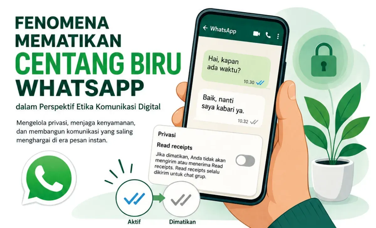 Ilustrasi fenomena mematikan fitur centang biru pada WhatsApp. (Sumber: Dok. Penulis)