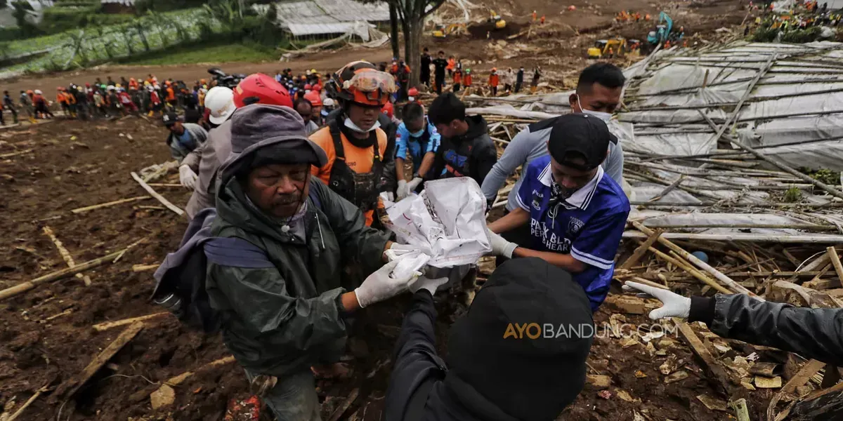 Tim SAR gabungan melakukan pencarian korban bencana tanah longsor di Kampung Pasir Kuning, Desa Pasirlangu, Cisarua, Kabupaten Bandung Barat, Selasa 27 Januari 2026 (Sumber: Ayobandung.com | Foto: Irfan Al-Faritsi)