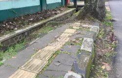 Permukaan trotoar yang tidak rata menunjukkan kurangnya perawatan di Jalan Gatot Subroto, Kota Bandung. (Sumber: Dokumentasi pribadi | Foto: Mochamad Haykal)