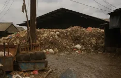 Sampah pasar yang tidak terpilah menumpuk di belakang Pasar Induk Caringin dan mencemari lingkungan pada 4 Desember 2025 (Sumber: Dokumentasi Penulis | Foto: Nadhifa Mudrika)