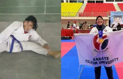 Seragam putih itu pernah kebesaran di tubuhnya. Kini, Azza Atia Umayro berdiri di atas matras sebagai atlet Karate Telkom University. (Sumber: Dokumentasi pribadi Azza)