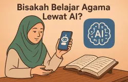 Ilustrasi belajar agama dari kecerdasan buatan (Sumber: 1miliarsantri.net | Foto: AI)