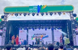 Mojang dan Jajaka mengenakan busana adat dari berbagai daerah di Jawa barat dan tampil di panggung utama West Java Festival 2025. (Sumber: Dokumentasi Penulis | Foto: Zivaluna Wicaksono)