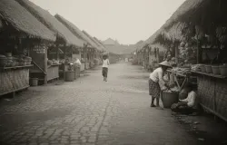 Ilustrasi suasana pasar di Ciparay zaman kolonial.