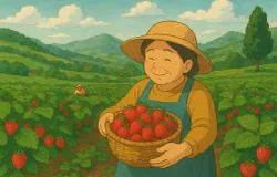 Ilustrasi panen stroberi Ciwidey.