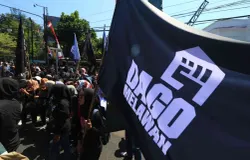 Forum Dago Melawan di Depan Polrestabes Bandung. (Sumber: Ayobandung | Foto: Irfan Al Faritsi)