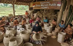 Ilustrasi sentra kerajinan rakyat dalam naungan Koperasi (Sumber: Kreasi dengan AI Gemini | Foto: Sri Maryati)