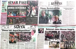 Berita kepergian Putri Diana menjadi perhatian utama berbagai media cetak di Indonesia, mencerminkan besarnya duka dan perhatian masyarakat terhadap sosok Princess of Wales tersebut. (Sumber: koleksi Kin Sanubary)