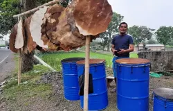 Salah satu lapak pedagang kulit dan bedug di Jalan Ir. H. Djuanda, Linggajaya, Mangkubumi, Kota Tasikmalaya, Kamis, 29 April 2021). (Sumber: Ayotasik.com | Foto: Heru Rukanda)