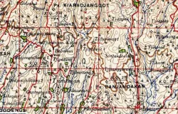 Potongan peta topografi Lembar Tanjungsari. Cetak ulang dari peta topografi Belanda (1919), oleh Army Map Service (1943). (Sumber: Peta koleksi KITLV Heritage)