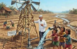 Ilustrasi mengatasi bencana kekeringan dengan teknologi tepat guna (Sumber: Gemini | Foto: gambar: Totok Siswantara)