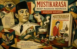 Ilustrasi Sukarno dan buku Mustikarasa. (Sumber: Ayobandung.id)