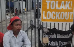 Ilustrasi penutupan perusahaan atau lock out. (Sumber: Meta AI | Foto: Arif Minardi)