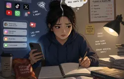 Ilustrasi gangguan media sosial. (Sumber: ChatGPT)