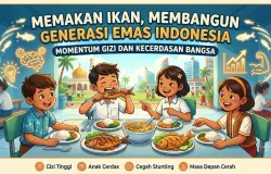 Ilustrasi makan ikan untuk generasi emas Indonesia. (Sumber: Gemini AI | Foto: Gemini AI)