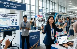 Ilustrasi komunikasi digital layanan kereta api. (AI)