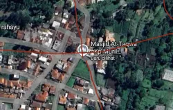 Kampung Muril, Desa Jambudipa, Kecamatan Cisarua, Kabupaten Bandung Barat. Dari nama geografis ini menunjukkan kampung ini pernah diguncang gempabumi yang membuat pusing dan mual. (Sumber: Citra satelit: Google maps)