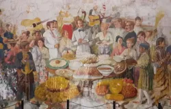 Sebuah mural karya harijadi sumodidjojo yang berjudul "kehidupan batavia". (Sumber: Istimewa)