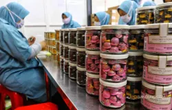produksi kue kering di pabrik kue J&C Cookies, Cimenyan, Kabupaten Bandung pada Rabu, 27 Maret 2024. (Sumber: Ayobandung.com | Foto: Irfan Al-Faritsi)