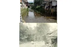 Salah satu perkampungan tua di pusat bandung, gang Apandi (Cibantar). (Sumber: Koleksi pribadi dan koleksi werelculturn.nl 1910)