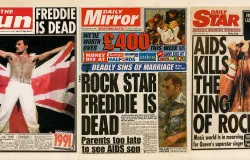 Halaman muka surat kabar terbitan Inggris yang memberitakan kepergian Freddie Mercury. (Sumber: Dokumentasi Penulis | Foto: Kin Sanubary)