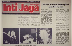 Pentas musik Super Rock ’84 menghiasi halaman surat kabar INTI JAYA edisi Mei 1984, yang kala itu memberitakan gegap gempita konser rock di GOR Saparua Bandung. (Sumber: Dokumentasi Penulis | Foto: Kin Sanubary)