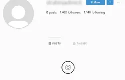 Ilustrasi profil Instagram dengan banyak followers dan following tetapi feed kosong tanpa postingan. (Sumber: Dok. Penulis)