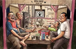 Ilustrasi warga Indonesia sedang ronda. (Sumber: Ilustrasi dibuat dengan Gemini AI)