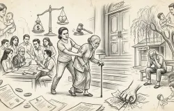 Ruang sidang bukan tempat membalas budi orang tua. Utamakan musyawarah dan kasih sayang. (Sumber: Ilustrasi oleh Gemini AI)