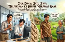 Ilustrasi anak muda Sunda yang bekerja di Jepang. (Sumber: Dokumentasi pribadi | Foto: AI Gemini)