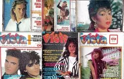 Majalah Vista, salah satu majalah hiburan populer pada era 1980–1990-an. Majalah ini menyajikan beragam informasi seputar musik, film, dan perkembangan dunia hiburan. (Sumber: Koleksi Majalah Vista milik Kin Sanubary)