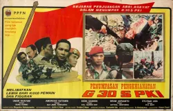 Poster rilis film Penumpasan Pengkhianatan G 30 S PKI tahun 1984 oleh Perusahaan Produksi Film Negara. (Sumber: Wikimedia Commons)