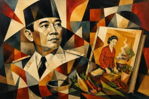 ilustrasi Sukarno dan buku "Mustikarasa". (Sumber: Ayobandung.id)
