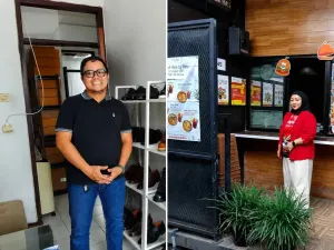 Mochamad Indra Yusuf Wahyudin (pemilik produsen sepatu kulit Koku Footwear) dan Ani Andriyani (pemilik Dimsum Inmons). (Sumber: Ayobandung.id | Foto: Aris Abdulsalam)