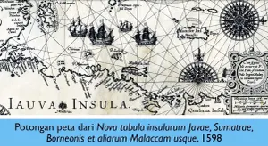 Bandar Dermayu, tertulis dalam peta abad ke-16. Peta ini merupakan potongan dari Nova tabula insularum Javae, Sumatrae, Borneonis et aliarum Malaccam usque, 1598. (Sumber: Istimewa)