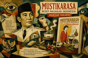 Ilustrasi Sukarno dan buku Mustikarasa. (Sumber: Ayobandung.id)
