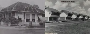 Rumah dengan atap mansard dari tahun 1941 dan Komplek Perumahan Bataafsche Petroleum Maatschappij (BPM). (Sumber: Buku Adolf Heuken dan Koleksi Perpustakaan Universitas Leiden (KITLV))