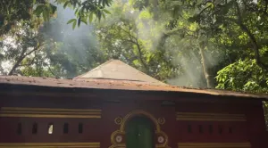 Sinar matahari menerobos rimbunnya pepohonan di sekitar bangunan makam Bukit Plangon, Cirebon. (Sumber Foto: Dokumentasi pribadi, 2025)
