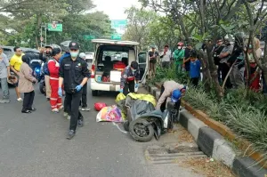 Seorang pengemudi ojek online tewas usai terjatuh karena lubang di Jalan Dr. Djunjunan Kota Bandung, Rabu (17/6/2026). (Sumber: Dok. Unit Gakkum Polrestabes Bandung)