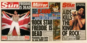Halaman muka surat kabar terbitan Inggris yang memberitakan kepergian Freddie Mercury. (Sumber: Dokumentasi Penulis | Foto: Kin Sanubary)