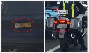 Bentuk pelanggaran TNKB yang paling umum, yaitu modifikasi bentuk huruf dan penggunaan penutup plat berbahan mika gelap. (Sumber: Dok. Penulis)