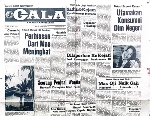 Halaman depan surat kabar GALA edisi 16 Mei 1973, terbit 53 tahun silam, yang menjadi salah satu potret dinamika sosial, politik, dan kehidupan Kota Bandung pada masanya. (Sumber: Dokumentasi Penulis | Foto: Kin Sanubary)