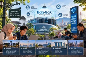 Ilustrasi Bandung Kota Digital dengan program  Bdg-Gox (Sumber: Ilustrasi di desain dengan ChatGPT oleh Sri Maryati)