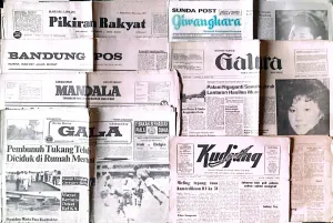 Beberapa surat kabar yang pernah menjadi bagian dari kehidupan dan kebanggaan warga Bandung pada era 1970–1990-an. (Sumber: Kin Sanubary)