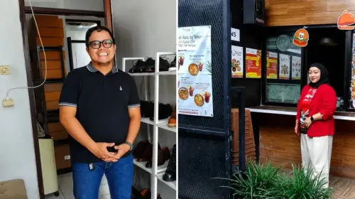 Mochamad Indra Yusuf Wahyudin (pemilik produsen sepatu kulit Koku Footwear) dan Ani Andriyani (pemilik Dimsum Inmons). (Sumber: Ayobandung.id | Foto: Aris Abdulsalam)