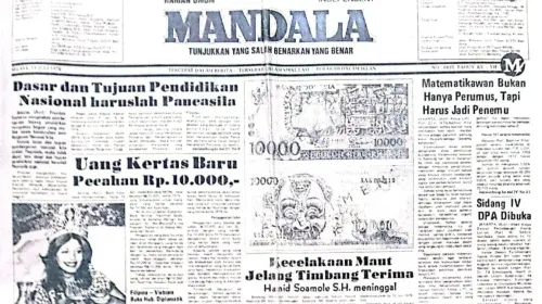 Sampul depan Harian Umum MANDALA edisi 13 Juli 1976, terbitan 50 tahun silam yang menjadi salah satu saksi perjalanan pers di Jawa Barat. (Sumber: Foto dan koleksi koran lawas milik Kin Sanubary)
