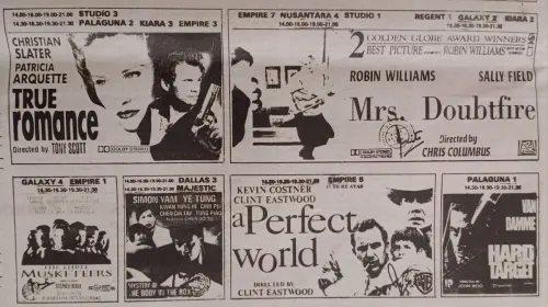 Daftar film yang tayang di bioskop-bioskop yang ada di Kota Bandung menjelang Lebaran tahun 1994. (Sumber: Dokumentasi Penulis)