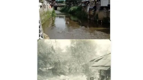 Salah satu perkampungan tua di pusat bandung, gang Apandi (Cibantar). (Sumber: Koleksi pribadi dan koleksi werelculturn.nl 1910)