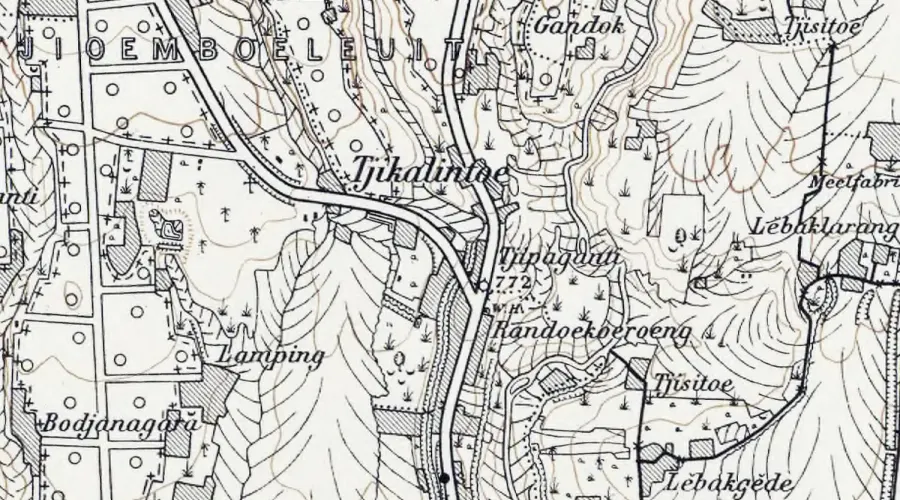Toponim Cikalintu dalam Peta Topografi Lembar Bandoeng Tahun 1905 (diperbaiki dari peta tahun 1904). Dipetakan oleh Topographisch Bureau, Batavia. (Sumber: Peta koleksi KITLV Heritage)